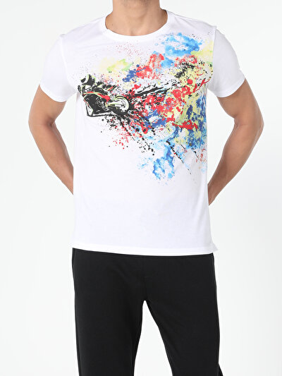 اعرض التفاصيل لـ أبيض للرجال تي شيرت بأكمام قصيرة