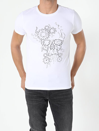 اعرض التفاصيل لـ أبيض للرجال تي شيرت بأكمام قصيرة