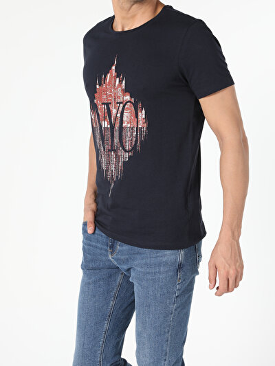 اعرض التفاصيل لـ أزرق بحري للرجال تي شيرت بأكمام قصيرة