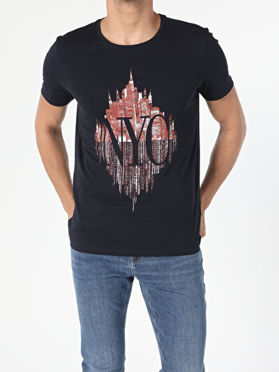 اعرض التفاصيل لـ أزرق بحري للرجال تي شيرت بأكمام قصيرة