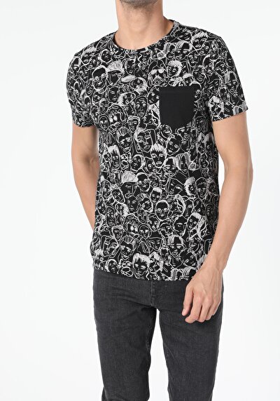 اعرض التفاصيل لـ أسود للرجال تي شيرت بأكمام قصيرة