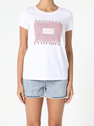 اعرض التفاصيل لـ أبيض للنساء تي شيرت بأكمام قصيرة