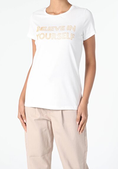 اعرض التفاصيل لـ أبيض للنساء تي شيرت بأكمام قصيرة