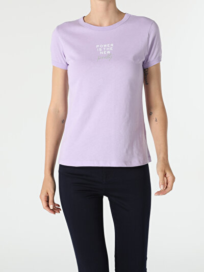 اعرض التفاصيل لـ أرجواني للنساء تي شيرت بأكمام قصيرة