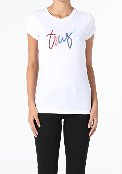 اعرض التفاصيل لـ أبيض للنساء تي شيرت بأكمام قصيرة