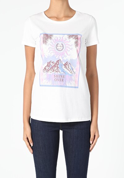 اعرض التفاصيل لـ أبيض للنساء تي شيرت بأكمام قصيرة