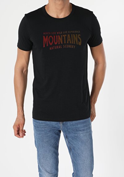 صورة من أزرق بحري للرجال تي شيرت بأكمام قصيرة