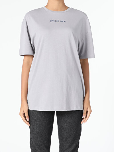 اعرض التفاصيل لـ رمادي للنساء تي شيرت بأكمام قصيرة