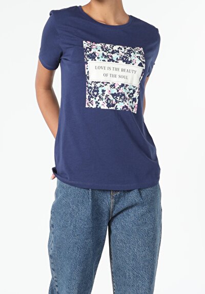 اعرض التفاصيل لـ أزرق بحري للنساء تي شيرت بأكمام قصيرة