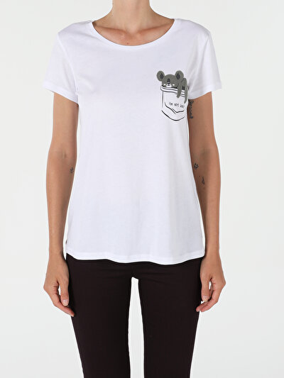 اعرض التفاصيل لـ أبيض للنساء تي شيرت بأكمام قصيرة