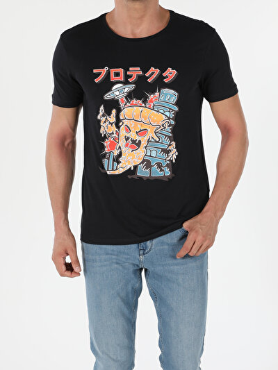 اعرض التفاصيل لـ أسود للرجال تي شيرت بأكمام قصيرة