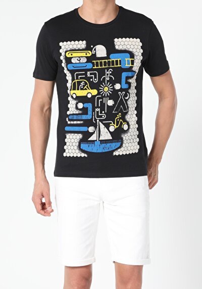 اعرض التفاصيل لـ أسود للرجال تي شيرت بأكمام قصيرة