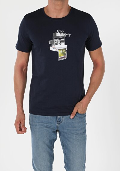 اعرض التفاصيل لـ أزرق بحري للرجال تي شيرت بأكمام قصيرة