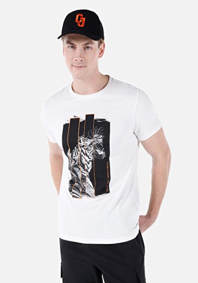 صورة من   رقبة مستديرة مستقيم تي شيرت أبيض بأكمام قصيرة للرجال