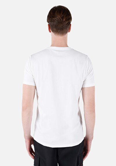 اعرض التفاصيل لـ   رقبة مستديرة مستقيم تي شيرت أبيض بأكمام قصيرة للرجال