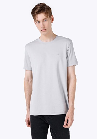 صورة من قصة عادية رقبة مستديرة مستقيم رجالي رمادي كم قصير تي شيرت