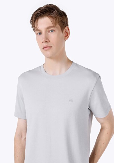 اعرض التفاصيل لـ قصة عادية رقبة مستديرة مستقيم رجالي رمادي كم قصير تي شيرت