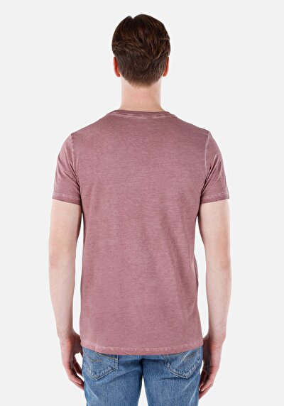 صورة من رقبة مستديرة مستقيم تي شيرت رجالي وردي بأكمام قصيرة