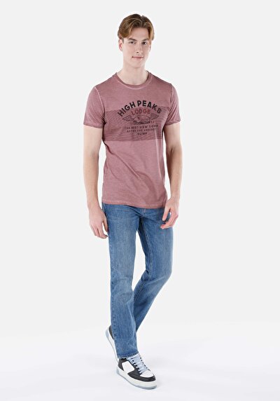 صورة من رقبة مستديرة مستقيم تي شيرت رجالي وردي بأكمام قصيرة