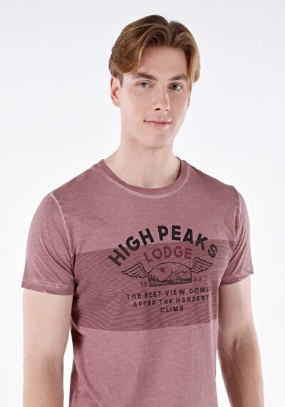 صورة من رقبة مستديرة مستقيم تي شيرت رجالي وردي بأكمام قصيرة