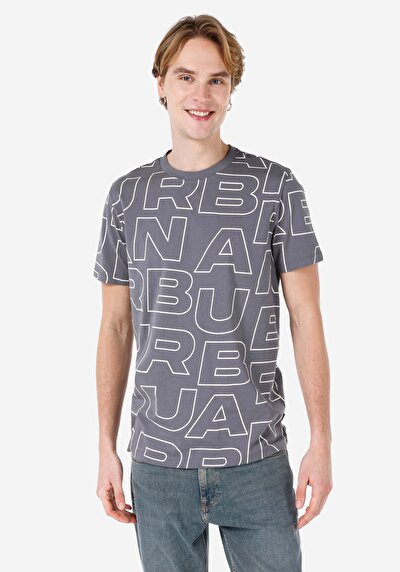 صورة من   طوق دائري مطبوع رجالي أنثراسايت قصيرة الأكمام تي شيرت