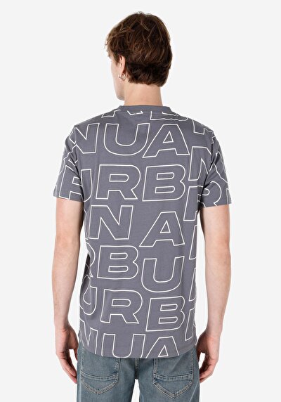 اعرض التفاصيل لـ   طوق دائري مطبوع رجالي أنثراسايت قصيرة الأكمام تي شيرت