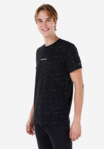 صورة من عادي مقاس رقبة مستديرة مستقيم رجالي أسود كم قصير تي شيرت