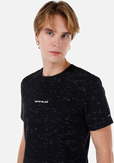 صورة من عادي مقاس رقبة مستديرة مستقيم رجالي أسود كم قصير تي شيرت