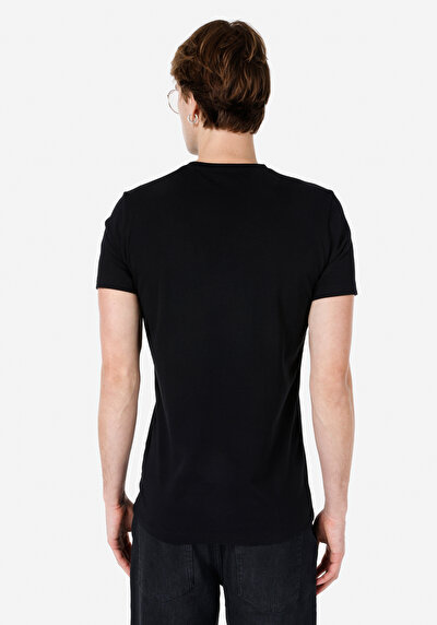 اعرض التفاصيل لـ ضيق قصة رقبة مستديرة مستقيم رجالي أسود كم قصير تي شيرت