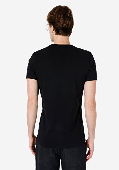 صورة من ضيق قصة رقبة مستديرة مستقيم رجالي أسود كم قصير تي شيرت