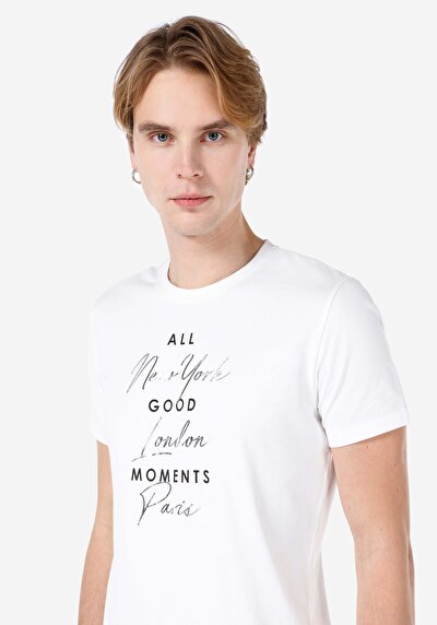 اعرض التفاصيل لـ ضيق قصة رقبة مستديرة مستقيم تي شيرت أبيض بأكمام قصيرة للرجال