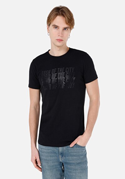 صورة من ضيق قصة رقبة مستديرة مستقيم رجالي أسود كم قصير تي شيرت