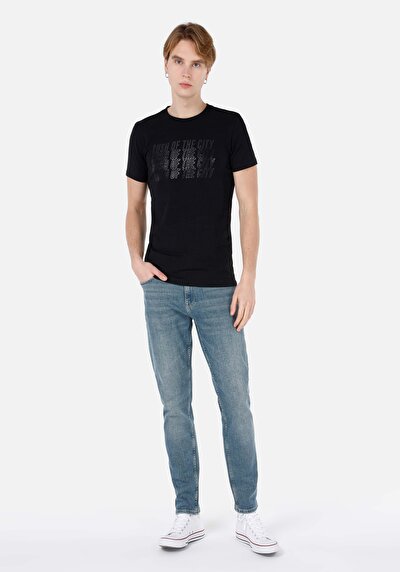 اعرض التفاصيل لـ ضيق قصة رقبة مستديرة مستقيم رجالي أسود كم قصير تي شيرت