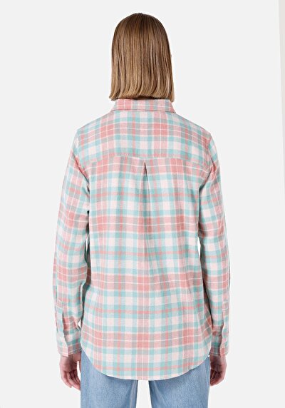 صورة من قميص عادي رقبة منقوشة نسائي أخضر كم طويل قميص