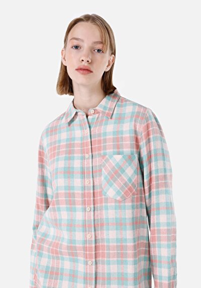 اعرض التفاصيل لـ قميص عادي رقبة منقوشة نسائي أخضر كم طويل قميص