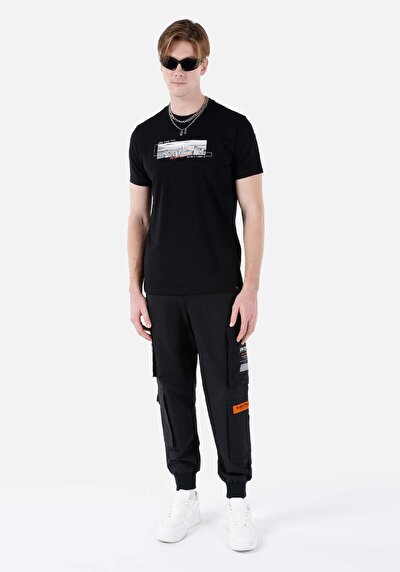 اعرض التفاصيل لـ عادي مقاس رقبة مستديرة مستقيم رجالي أسود كم قصير تي شيرت