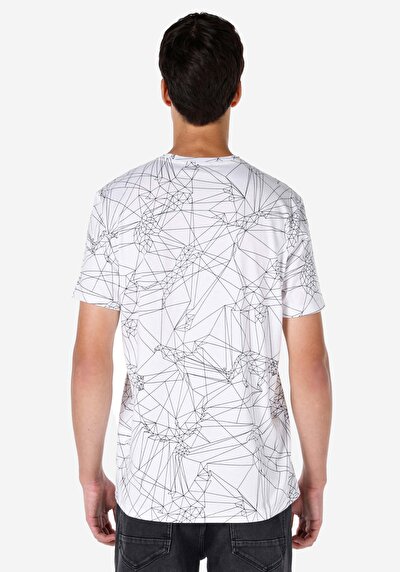 صورة من رقبة مستديرة مطبوعة للرجال أبيض بأكمام قصيرة تي شيرت