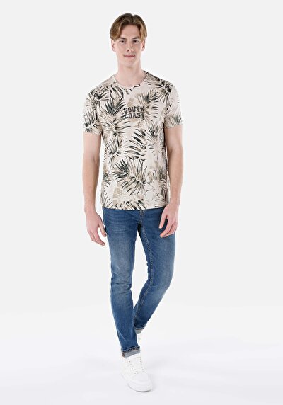 اعرض التفاصيل لـ   رقبة مستديرة مطبوعة رجالي بيج كم قصير تي شيرت