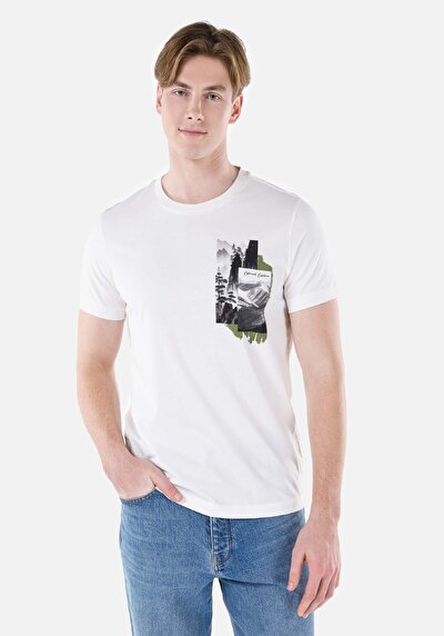 صورة من   رقبة مستديرة مستقيم تي شيرت أبيض بأكمام قصيرة للرجال