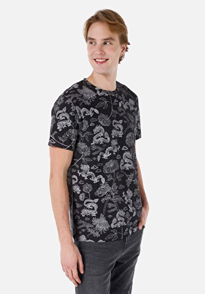 صورة من   طوق دائري مطبوع رجالي أنثراسايت قصيرة الأكمام تي شيرت