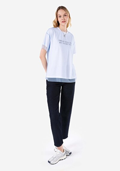 اعرض التفاصيل لـ مريح  رقبة مستديرة نسائي أزرق كم قصير تي شيرت