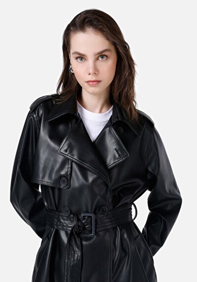 اعرض التفاصيل لـ   نسائي معطف أسود Pu