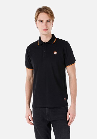 صورة من عادي رقبة بولو رجالي أسود كم قصير تي شيرت