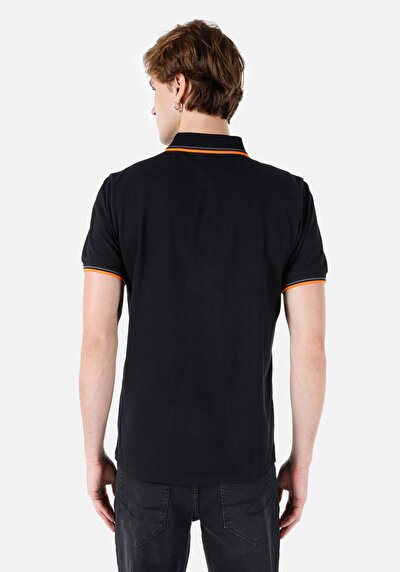 صورة من عادي رقبة بولو رجالي أسود كم قصير تي شيرت