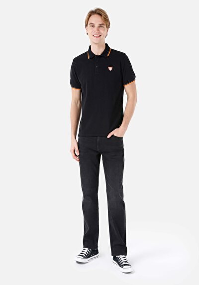 صورة من عادي رقبة بولو رجالي أسود كم قصير تي شيرت