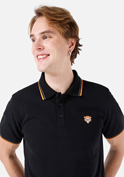 صورة من عادي رقبة بولو رجالي أسود كم قصير تي شيرت