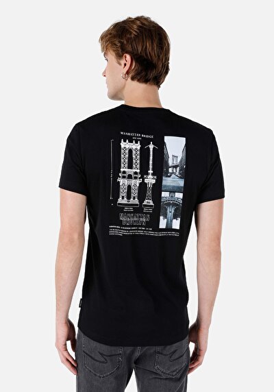 صورة من عادي قصة رقبة مستديرة رجالي أسود كم قصير تي شيرت