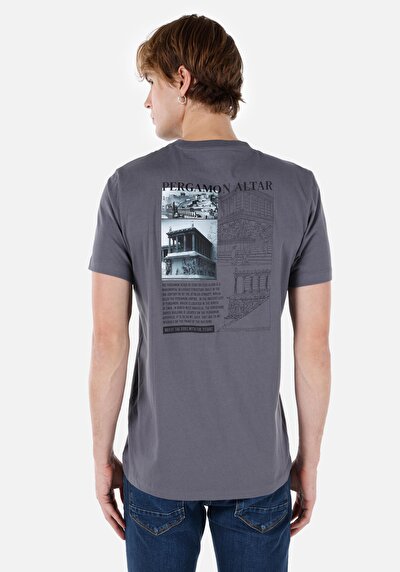 صورة من قصة عادية رقبة مستديرة مستقيم رجالي رمادي كم قصير تي شيرت