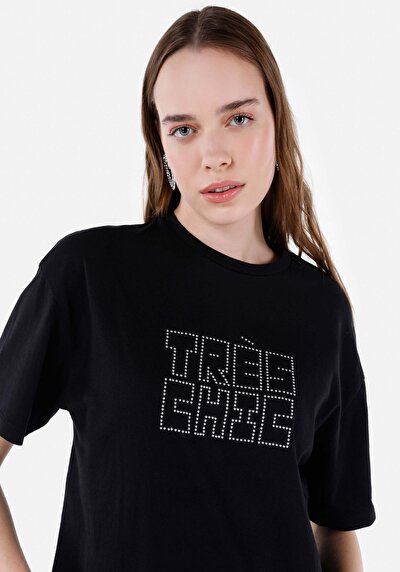 اعرض التفاصيل لـ عادي مقاس رقبة مستديرة نسائي أسود كم قصير تي شيرت