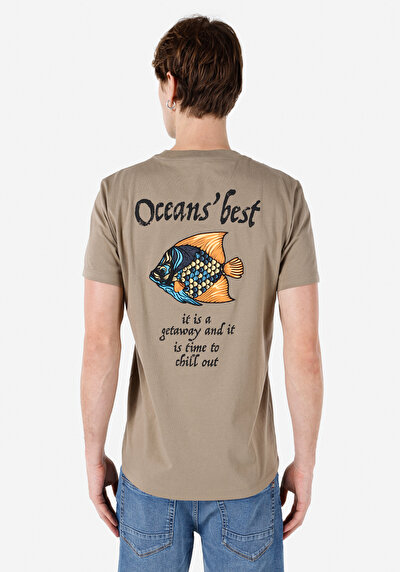 صورة من عادي مقاس رقبة مستديرة رجالي رمادي كم قصير تي شيرت